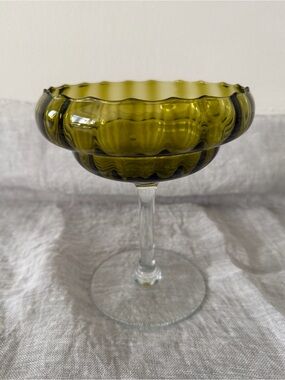 Olive Green Glass Compote Bowl from Empoli, Italy.